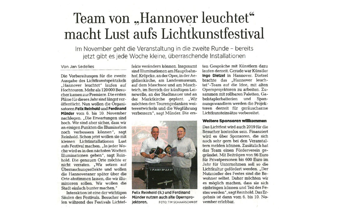 Vorfreude aufs Licht-Kunst-Festival „Hannover Leuchtet“(HAZ)